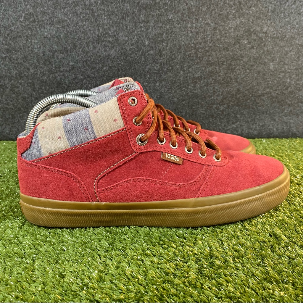 Vans Otw Bedford Skate Shoes Mens 9 Mid Top Red Suede Plaid Lining Sneakers